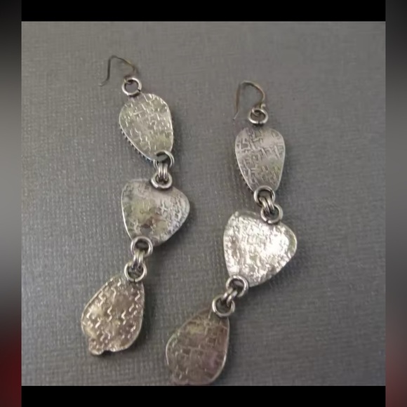 NEW Vintage Triangle Blue Green Stone Earrings Bohemian Steam Punk - Picture 5 of 5